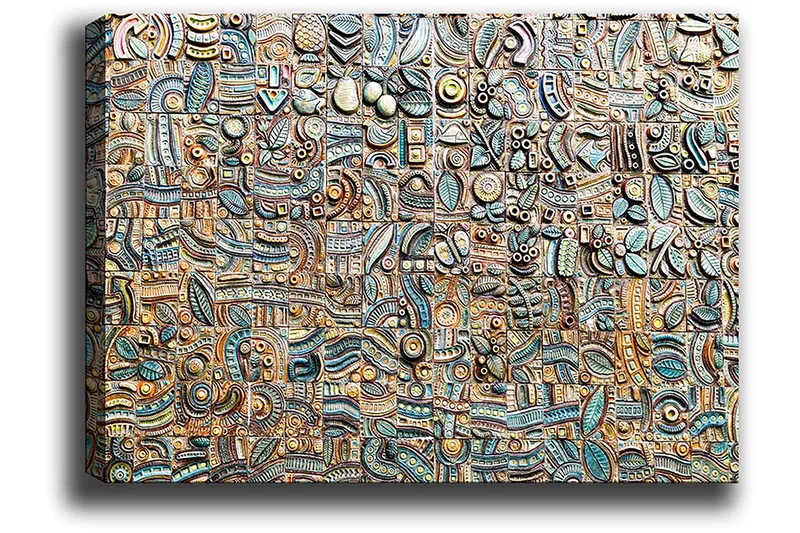 Canvastavla 70x100 cm - Abstrakt komposition med geometriska former och mönster i olika nyanser - Blå / Brons / Svart - Inredning & dekor - Tavlor & konst - Canvastavla