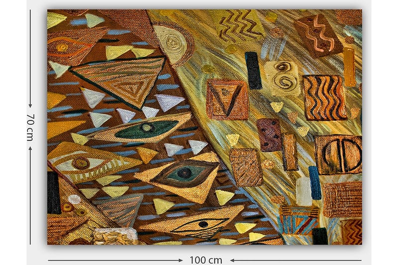 Canvastavla 70x100 cm - Abstrakt komposition med geometriska former och ögonmotiv i varma jordtoner - Guld / Brun / Beige - Inredning & dekor - Tavlor & konst - Canvastavla