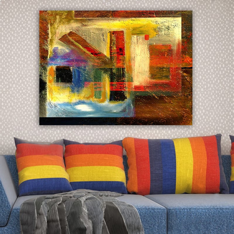 Canvastavla 70x100 cm - Abstrakt komposition med geometriska former och starka färger - Röd / Guld / Blå - Inredning & dekor - Tavlor & konst - Canvastavla