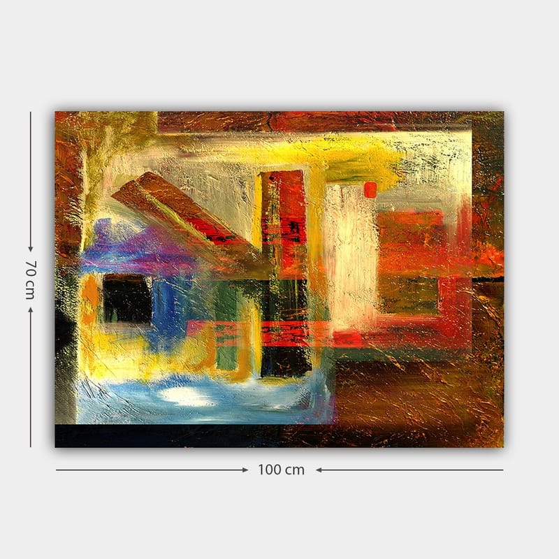 Canvastavla 70x100 cm - Abstrakt komposition med geometriska former och starka färger - Röd / Guld / Blå - Inredning & dekor - Tavlor & konst - Canvastavla