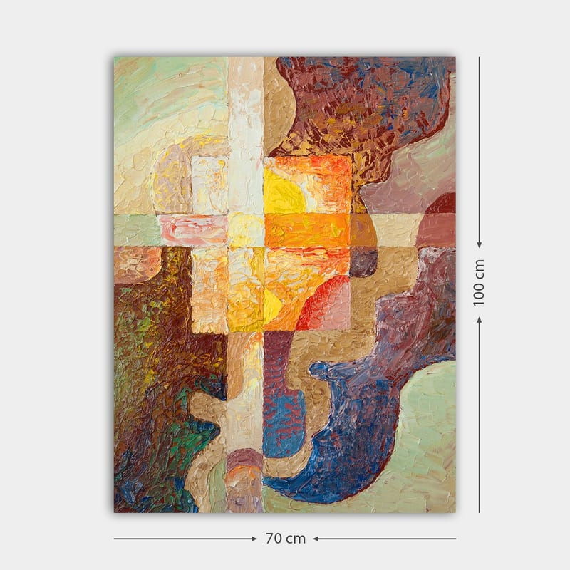 Canvastavla 70x100 cm - Abstrakt komposition med geometriska former och varma färger som skapar en dynamisk känsla - Mörkbrun / Orange / Lila - Inredning & dekor - Tavlor & konst - Canvastavla