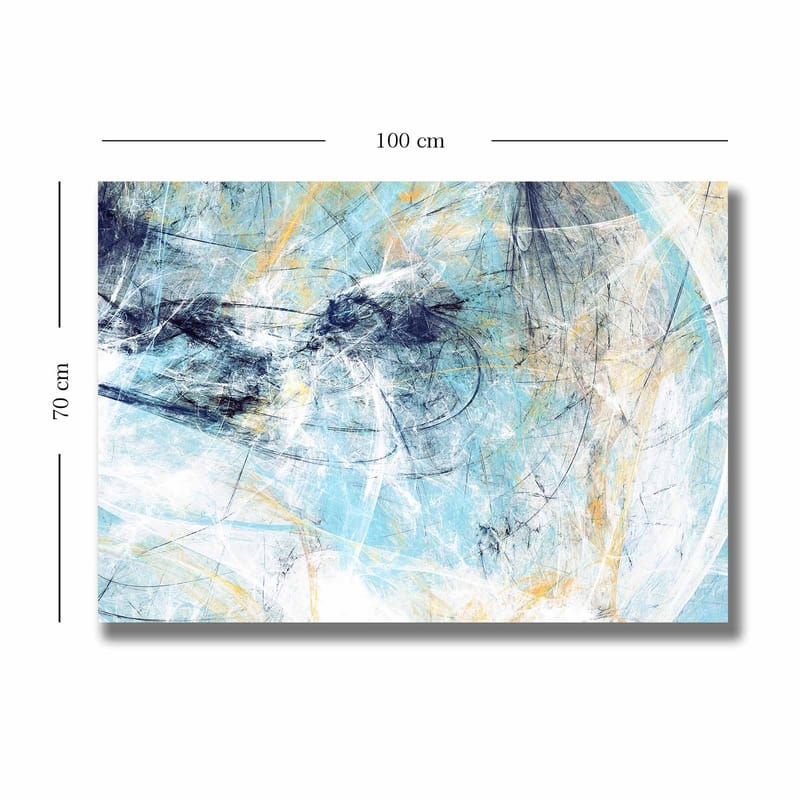 Canvastavla 70x100 cm - Abstrakt komposition med inslag av blått och ljusa toner som skapar en känsla av rörelse - Blå / Vit / Ljusgul - Inredning & dekor - Tavlor & konst - Canvastavla