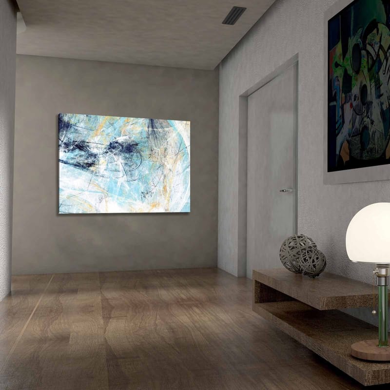 Canvastavla 70x100 cm - Abstrakt komposition med inslag av blått och ljusa toner som skapar en känsla av rörelse - Blå / Vit / Ljusgul - Inredning & dekor - Tavlor & konst - Canvastavla