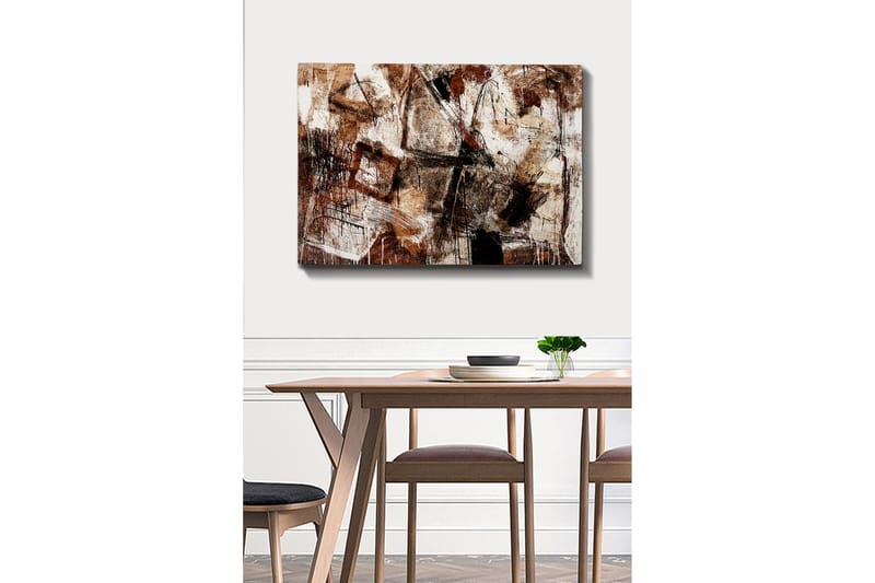 Canvastavla 70x100 cm - Abstrakt komposition med inslag av geometriska former och linjer - Mörkbrun / Beige / Vit - Inredning & dekor - Tavlor & konst - Canvastavla