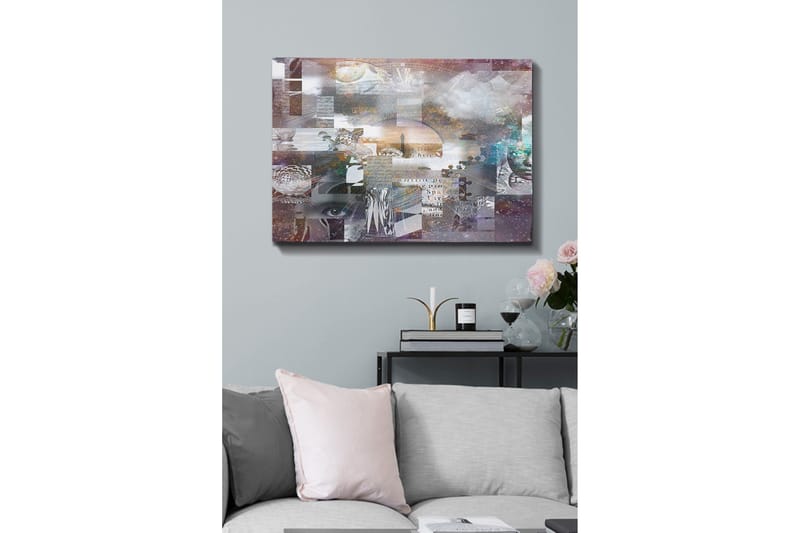 Canvastavla 70x100 cm - Abstrakt komposition med inslag av text och olika former som skapar en känsla av djup och mystik - Lila / Grå / Vit - Inredning & dekor - Tavlor & konst - Canvastavla