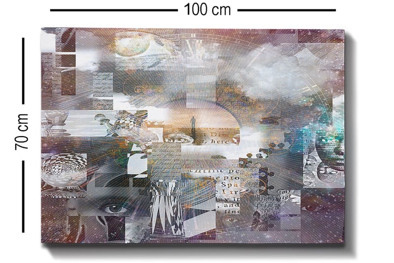 Canvastavla 70x100 cm - Abstrakt komposition med inslag av text och olika former som skapar en känsla av djup och mystik - Lila / Grå / Vit - Inredning & dekor - Tavlor & konst - Canvastavla