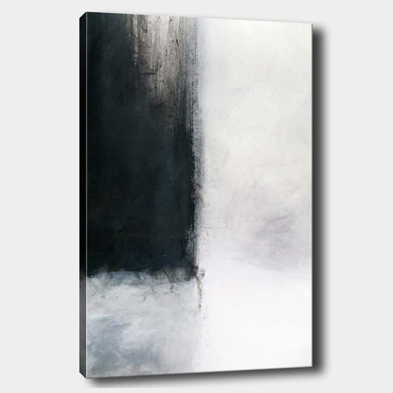Canvastavla 70x100 cm - Abstrakt komposition med kontrasterande svart och vit färg, Svart / Vit