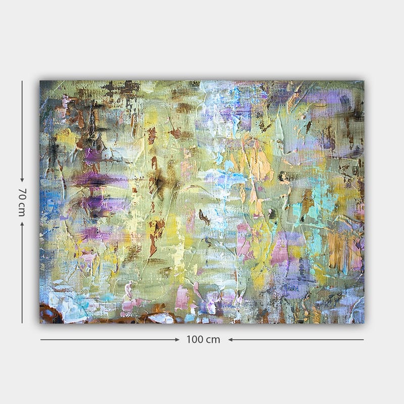 Canvastavla 70x100 cm - Abstrakt komposition med mjuka färgövergångar och texturer som skapar en drömlik atmosfär - Ljusgrön / Lila / Beige - Inredning & dekor - Tavlor & konst - Canvastavla