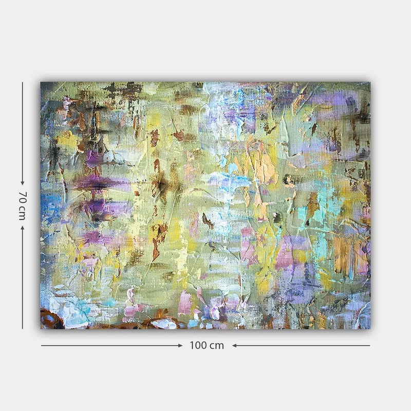 Canvastavla 70x100 cm - Abstrakt komposition med mjuka färgövergångar och texturer som skapar en drömlik atmosfär - Ljusgrön / Lila / Beige - Inredning & dekor - Tavlor & konst - Canvastavla