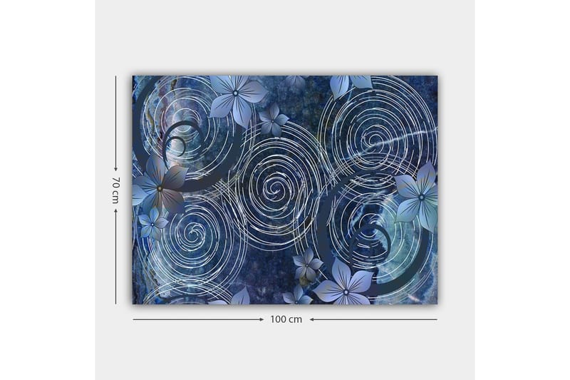Canvastavla 70x100 cm - Abstrakt komposition med spiraler och blommor i en harmonisk sammansättning - Mörkblå / Ljusblå / Vit - Inredning & dekor - Tavlor & konst - Canvastavla