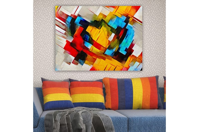 Canvastavla 70x100 cm - Abstrakt komposition med starka färger och dynamiska former - Röd / Blå / Gul - Inredning & dekor - Tavlor & konst - Canvastavla