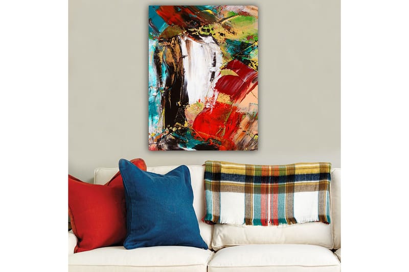 Canvastavla 70x100 cm - Abstrakt komposition med starka färger och dynamiska former - Röd / Svart / Grön - Inredning & dekor - Tavlor & konst - Canvastavla