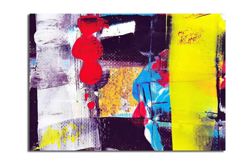 Canvastavla 70x100 cm - Abstrakt komposition med starka färger och geometriska former, Röd / Gul / Blå