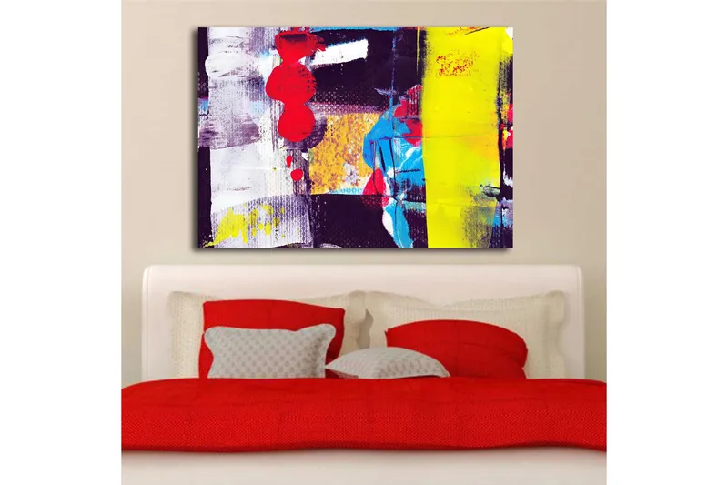 Canvastavla 70x100 cm - Abstrakt komposition med starka färger och geometriska former - Röd / Gul / Blå - Inredning & dekor - Tavlor & konst - Canvastavla