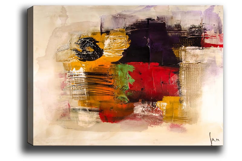 Canvastavla 70x100 cm - Abstrakt komposition med starka färger och texturer - Gult / Rött / Lila - Inredning & dekor - Tavlor & konst - Canvastavla