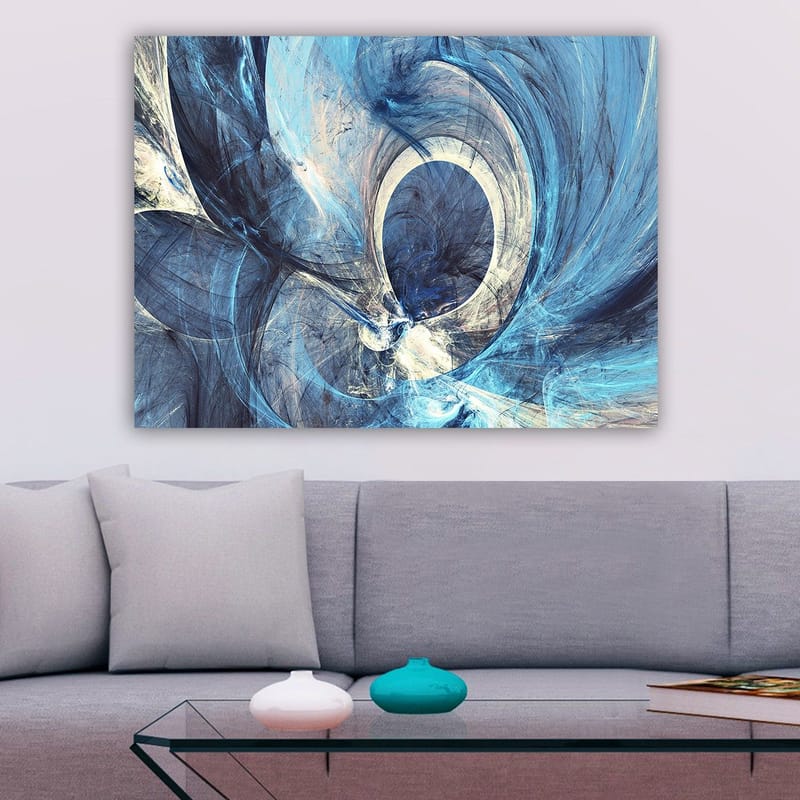 Canvastavla 70x100 cm - Abstrakt komposition med svängande former i blå nyanser - Mörkblå / Ljusblå / Vit - Inredning & dekor - Tavlor & konst - Canvastavla