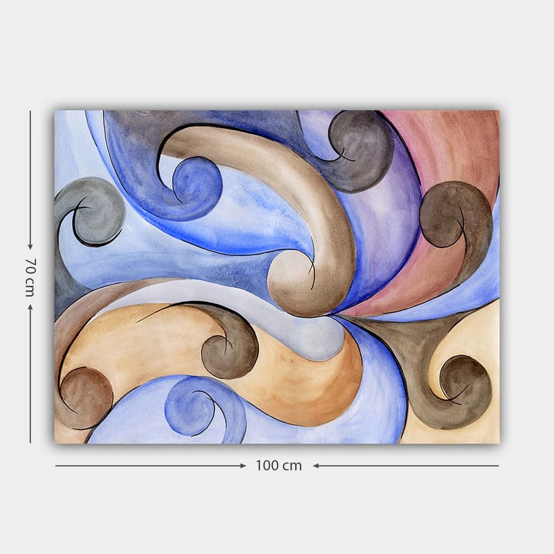 Canvastavla 70x100 cm - Abstrakt komposition med svängande former i harmoniska färger - Blå / Beige / Brun - Inredning & dekor - Tavlor & konst - Canvastavla