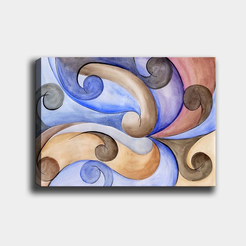 Canvastavla 70x100 cm - Abstrakt komposition med svängande former i harmoniska färger - Blå / Beige / Brun - Inredning & dekor - Tavlor & konst - Canvastavla