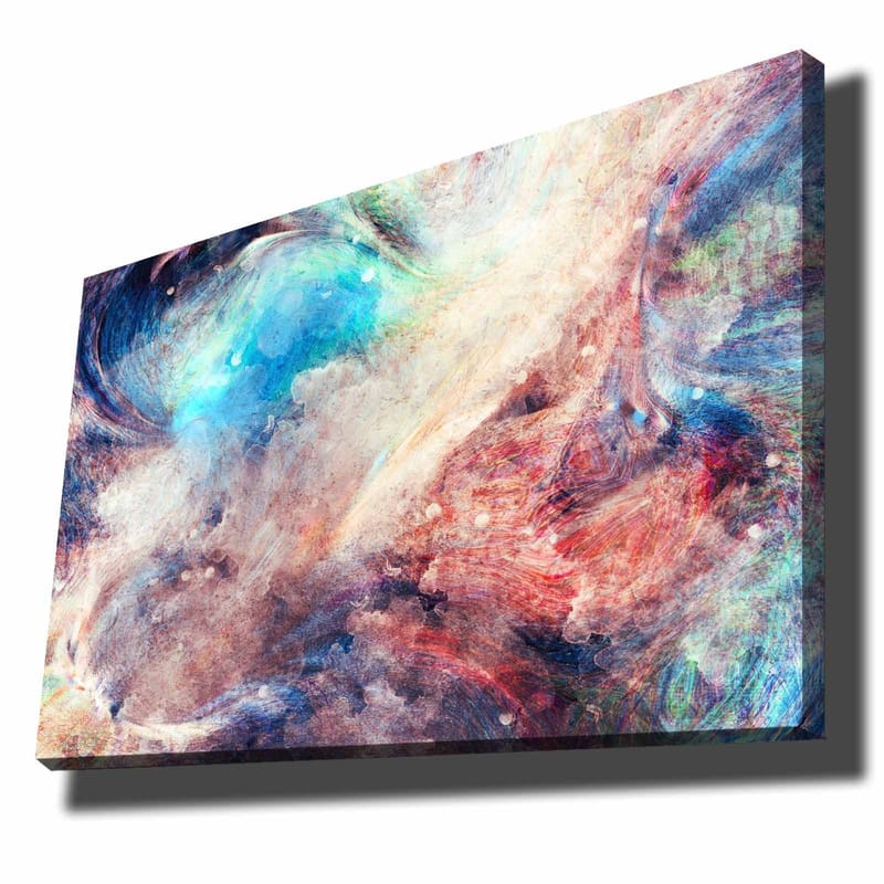 Canvastavla 70x100 cm - Abstrakt komposition med svävande färger som skapar en känsla av rörelse och djup, Blå / Röd / Beige