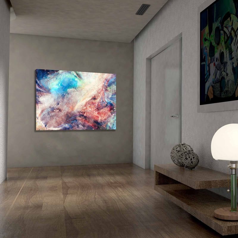 Canvastavla 70x100 cm - Abstrakt komposition med svävande färger som skapar en känsla av rörelse och djup - Blå / Röd / Beige - Inredning & dekor - Tavlor & konst - Canvastavla