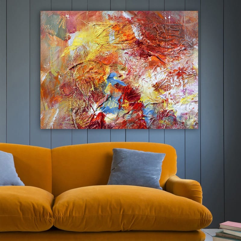 Canvastavla 70x100 cm - Abstrakt komposition med varma färger som skapar en känsla av rörelse och energi - Röd / Orange / Gul - Inredning & dekor - Tavlor & konst - Canvastavla