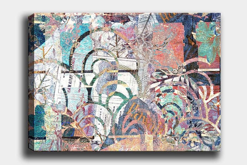 Canvastavla 70x100 cm - Abstrakt komposition med växtmotiv och texturer som skapar en känsla av djup och rörelse - Turkos / Röd / Grön - Inredning & dekor - Tavlor & konst - Canvastavla