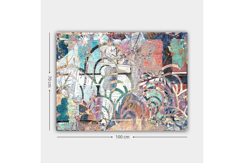 Canvastavla 70x100 cm - Abstrakt komposition med växtmotiv och texturer som skapar en känsla av djup och rörelse - Turkos / Röd / Grön - Inredning & dekor - Tavlor & konst - Canvastavla