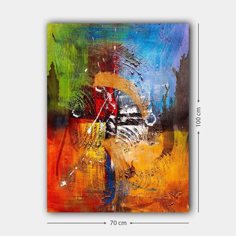 Canvastavla 70x100 cm - Abstrakt konst med dynamiska former och färger som skapar en känsla av rörelse och energi - Blå / Röd / Orange - Inredning & dekor - Tavlor & konst - Canvastavla