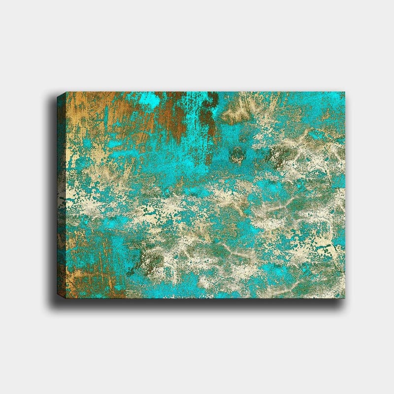 Canvastavla 70x100 cm - Abstrakt konst med en harmonisk blandning av turkosa och gyllene nyanser - Turkos / Guld / Vit - Inredning & dekor - Tavlor & konst - Canvastavla