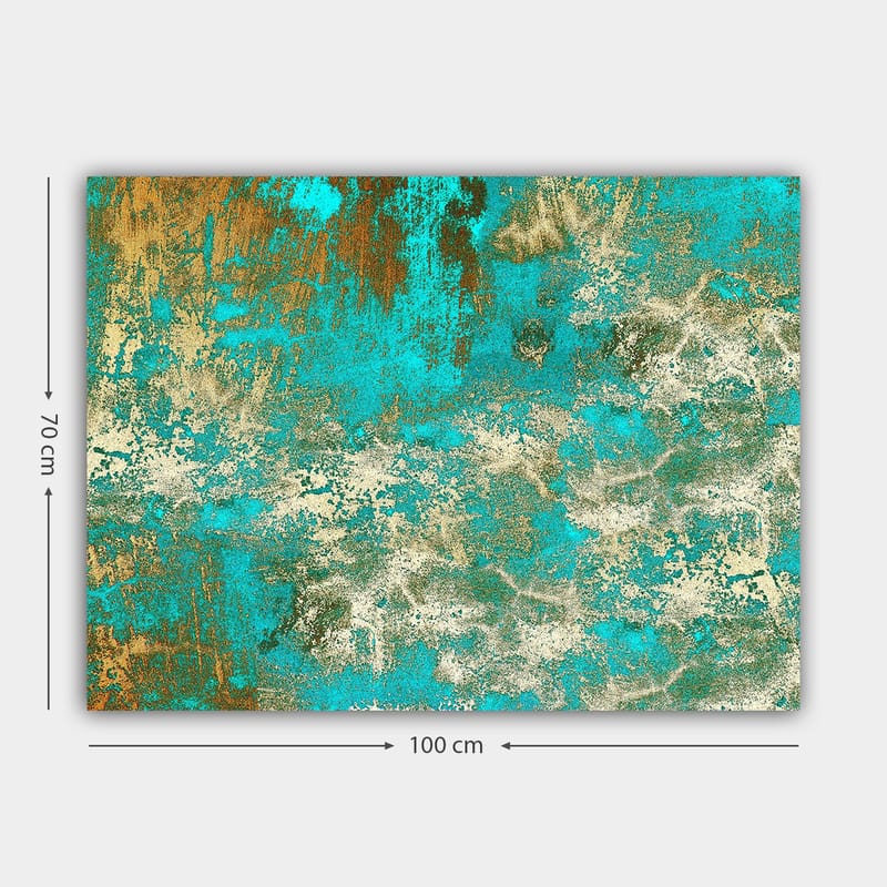 Canvastavla 70x100 cm - Abstrakt konst med en harmonisk blandning av turkosa och gyllene nyanser - Turkos / Guld / Vit - Inredning & dekor - Tavlor & konst - Canvastavla