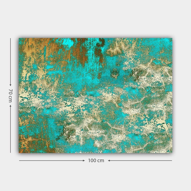 Canvastavla 70x100 cm - Abstrakt konst med en harmonisk blandning av turkosa och gyllene nyanser - Turkos / Guld / Vit - Inredning & dekor - Tavlor & konst - Canvastavla