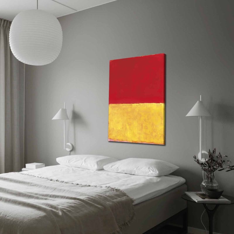 Canvastavla 70x100 cm - Abstrakt konst med en röd övre del och en gyllene nedre del, Röd / Guld