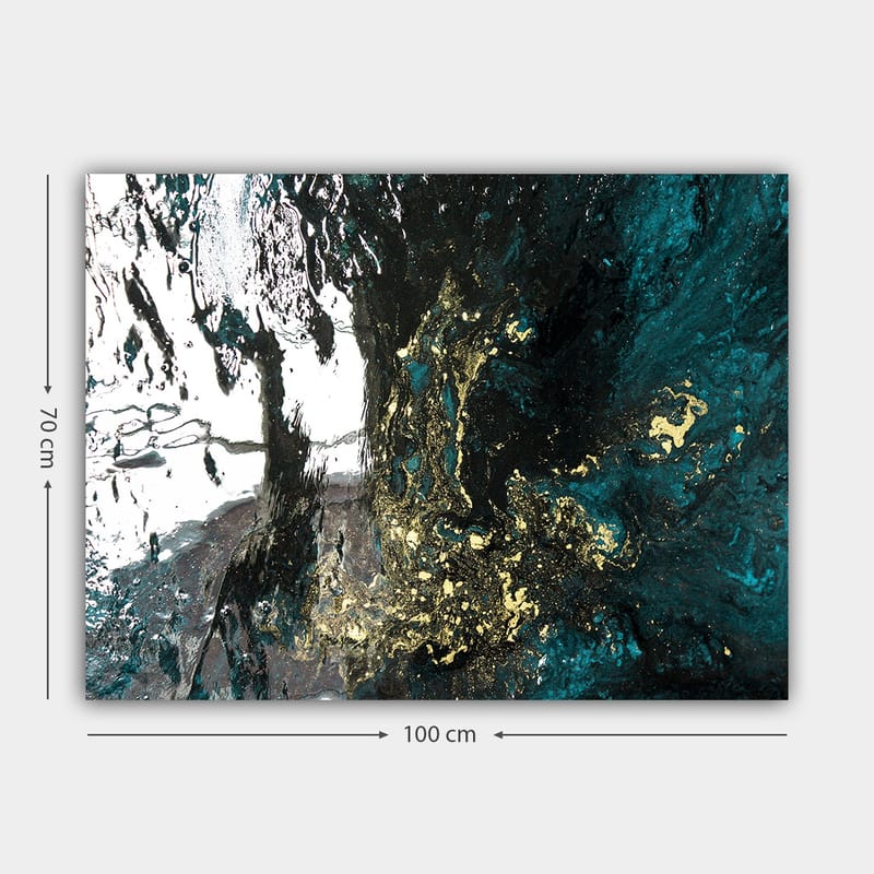 Canvastavla 70x100 cm - Abstrakt konst med flödande former i djupblå och guldiga nyanser - Mörkblå / Guld / Svart - Inredning & dekor - Tavlor & konst - Canvastavla