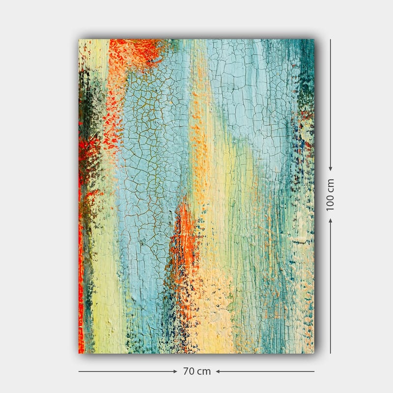 Canvastavla 70x100 cm - Abstrakt konst med inslag av blå och orange nyanser som skapar en dynamisk textur - Blå / Orange / Grön - Inredning & dekor - Tavlor & konst - Canvastavla