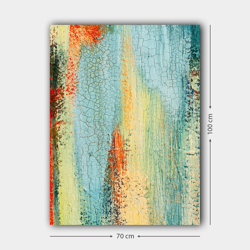 Canvastavla 70x100 cm - Abstrakt konst med inslag av blå och orange nyanser som skapar en dynamisk textur - Blå / Orange / Grön - Inredning & dekor - Tavlor & konst - Canvastavla