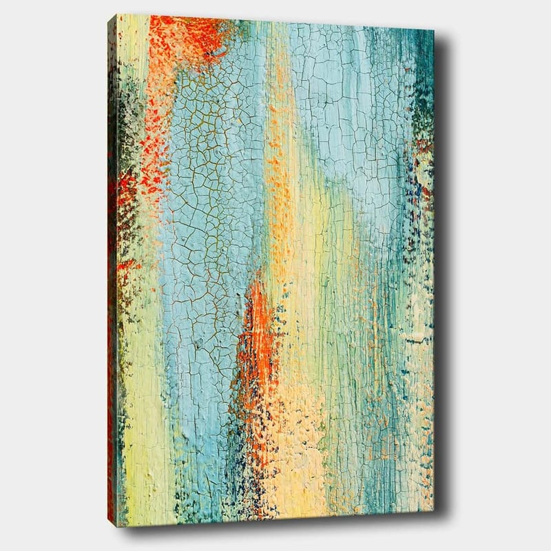 Canvastavla 70x100 cm - Abstrakt konst med inslag av blå och orange nyanser som skapar en dynamisk textur - Blå / Orange / Grön - Inredning & dekor - Tavlor & konst - Canvastavla