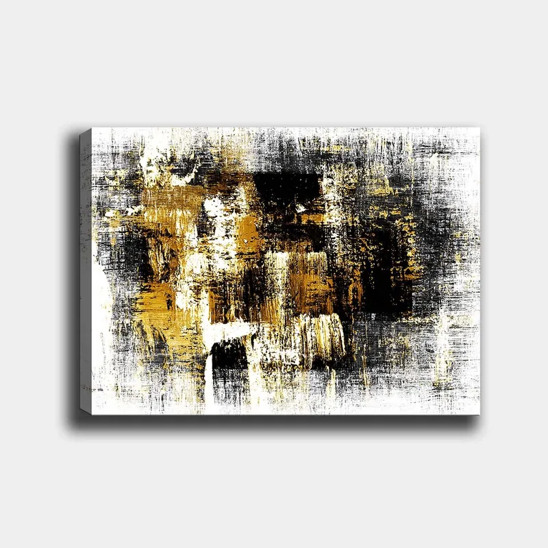 Canvastavla 70x100 cm - Abstrakt konst med inslag av guld och svart, Guld / Svart / Vitt