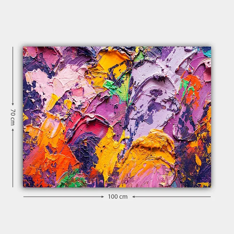 Canvastavla 70x100 cm - Abstrakt konst med livliga färger och texturer som skapar en dynamisk komposition - Lila / Orange / Rosa - Inredning & dekor - Tavlor & konst - Canvastavla