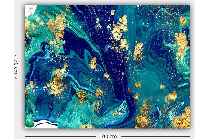 Canvastavla 70x100 cm - Abstrakt konst med virvlande blå och gröna mönster samt inslag av guld - Mörkblå / Turkos / Guld - Inredning & dekor - Tavlor & konst - Canvastavla