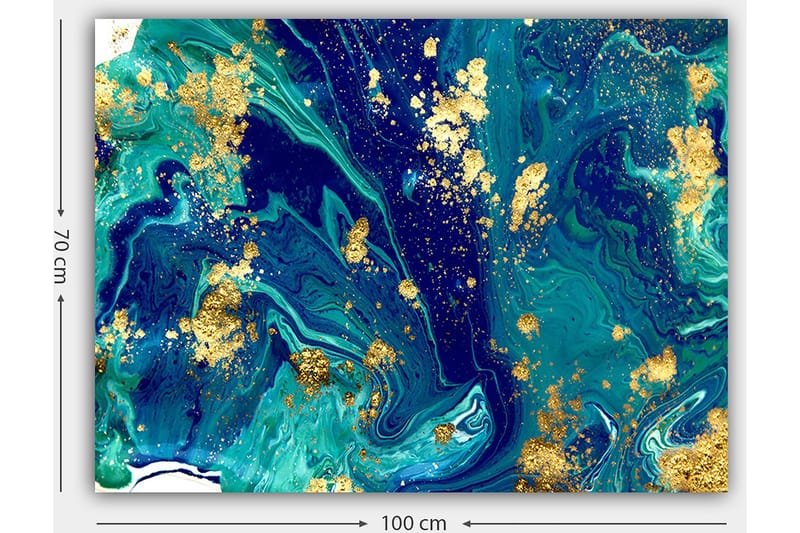 Canvastavla 70x100 cm - Abstrakt konst med virvlande blå och gröna mönster samt inslag av guld - Mörkblå / Turkos / Guld - Inredning & dekor - Tavlor & konst - Canvastavla