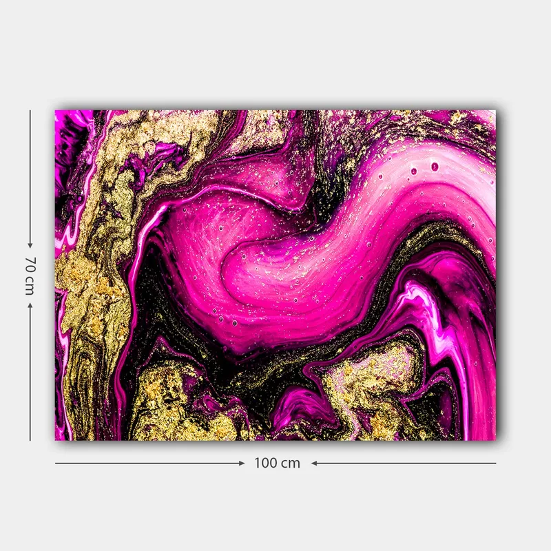 Canvastavla 70x100 cm - Abstrakt konst med virvlande rosa och guldiga mönster - Rosa / Guld / Svart - Inredning & dekor - Tavlor & konst - Canvastavla