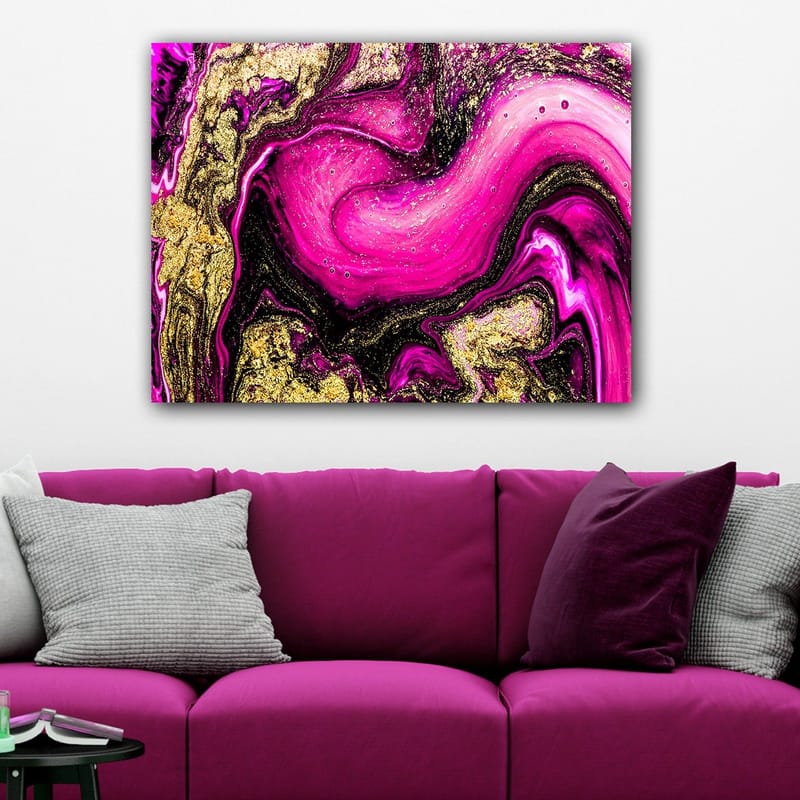 Canvastavla 70x100 cm - Abstrakt konst med virvlande rosa och guldiga mönster - Rosa / Guld / Svart - Inredning & dekor - Tavlor & konst - Canvastavla