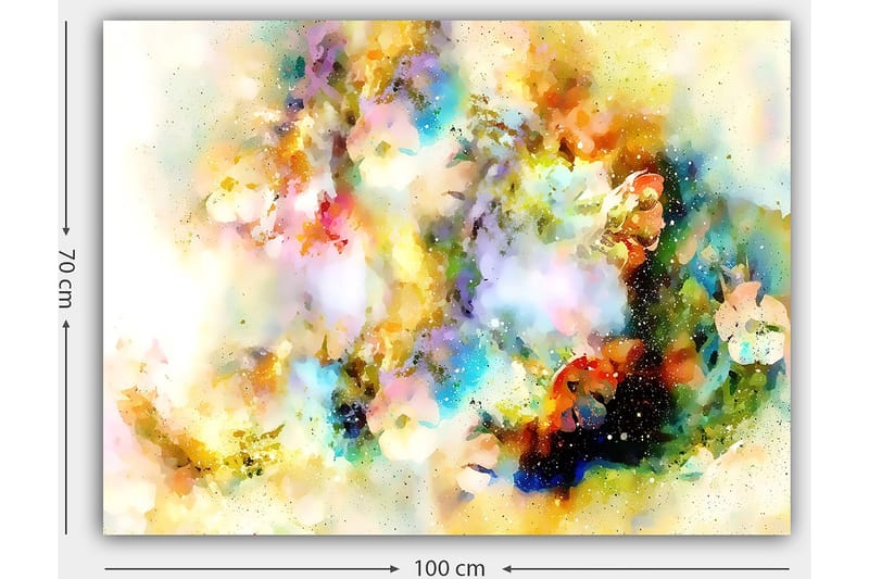 Canvastavla 70x100 cm - Abstrakt konstverk med färgexplosioner som skapar en drömlik atmosfär - Blå / Gul / Rosa - Inredning & dekor - Tavlor & konst - Canvastavla