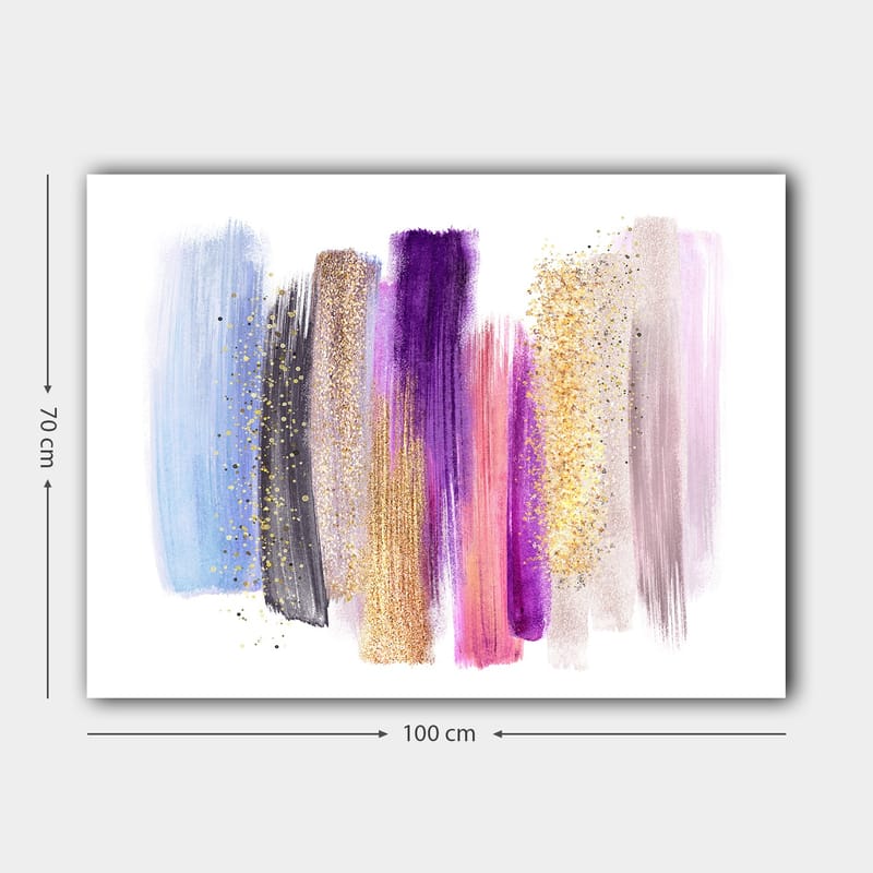 Canvastavla 70x100 cm - Abstrakt konstverk med färgglada penseldrag i olika nyanser - Lila / Blå / Guld - Inredning & dekor - Tavlor & konst - Canvastavla