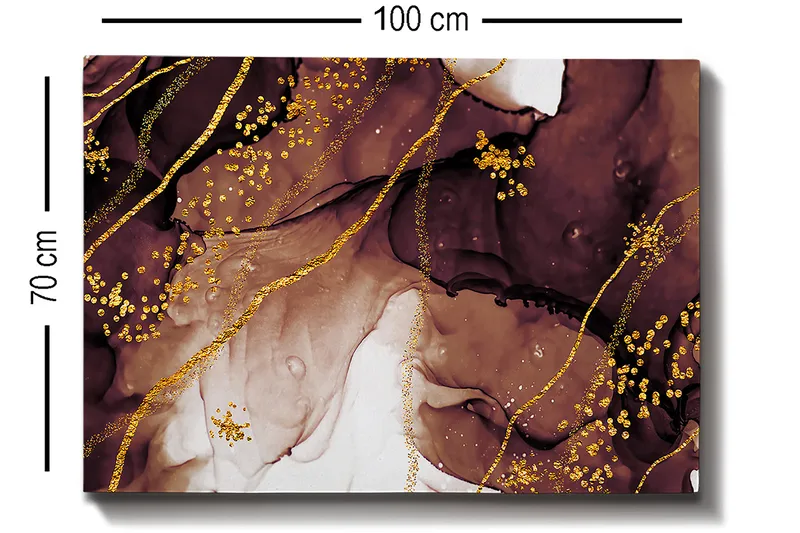 Canvastavla 70x100 cm - Abstrakt konstverk med flödande former och guldinslag - Mörkbrun / Guld / Beige - Inredning & dekor - Tavlor & konst - Canvastavla