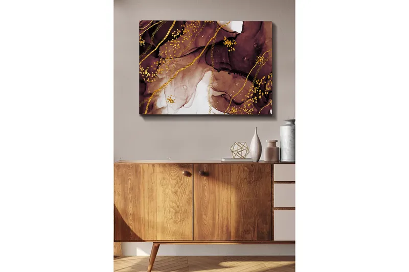 Canvastavla 70x100 cm - Abstrakt konstverk med flödande former och guldinslag - Mörkbrun / Guld / Beige - Inredning & dekor - Tavlor & konst - Canvastavla