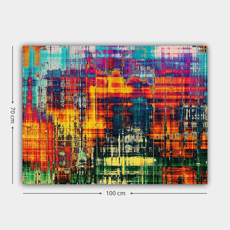 Canvastavla 70x100 cm - Abstrakt konstverk med livliga färger och dynamiska mönster - Turkos / Orange / Mörkblå - Inredning & dekor - Tavlor & konst - Canvastavla