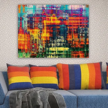 Canvastavla 70x100 cm - Abstrakt konstverk med livliga färger och dynamiska mönster - Turkos / Orange / Mörkblå - Inredning & dekor - Tavlor & konst - Canvastavla