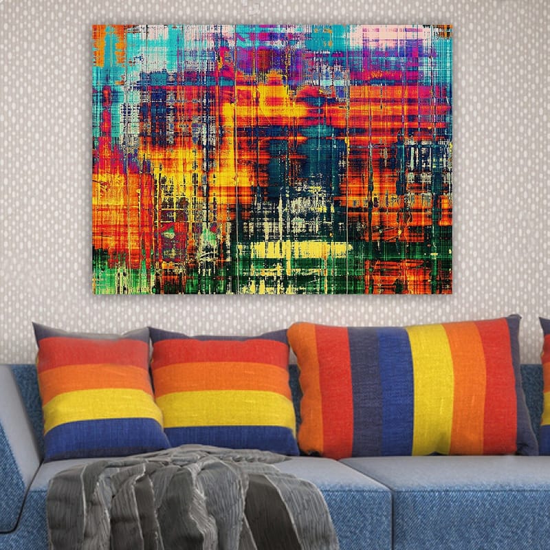 Canvastavla 70x100 cm - Abstrakt konstverk med livliga färger och dynamiska mönster - Turkos / Orange / Mörkblå - Inredning & dekor - Tavlor & konst - Canvastavla