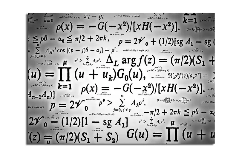 Canvastavla 70x100 cm - Abstrakt konstverk med matematiska formler och symboler i svart och vitt, Svart / Vitt